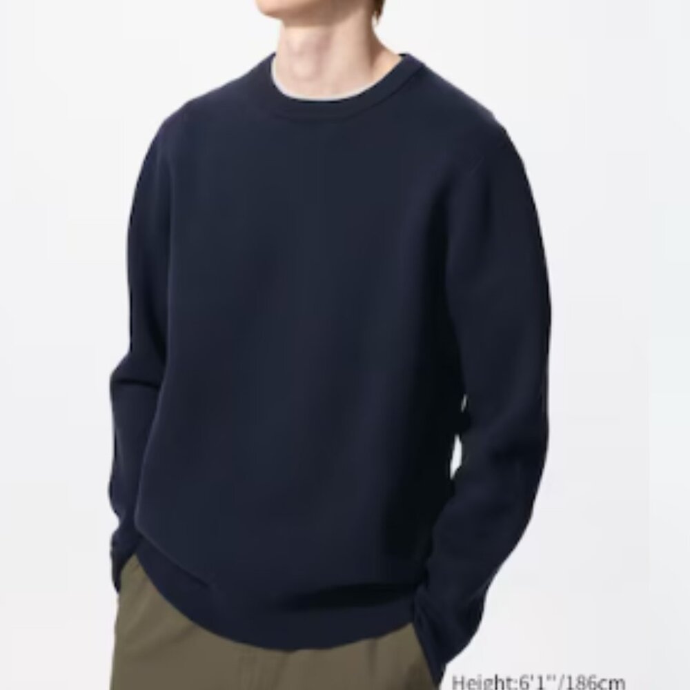 Washable Milano Ribbed Sweater - NAVY - UNIQLO